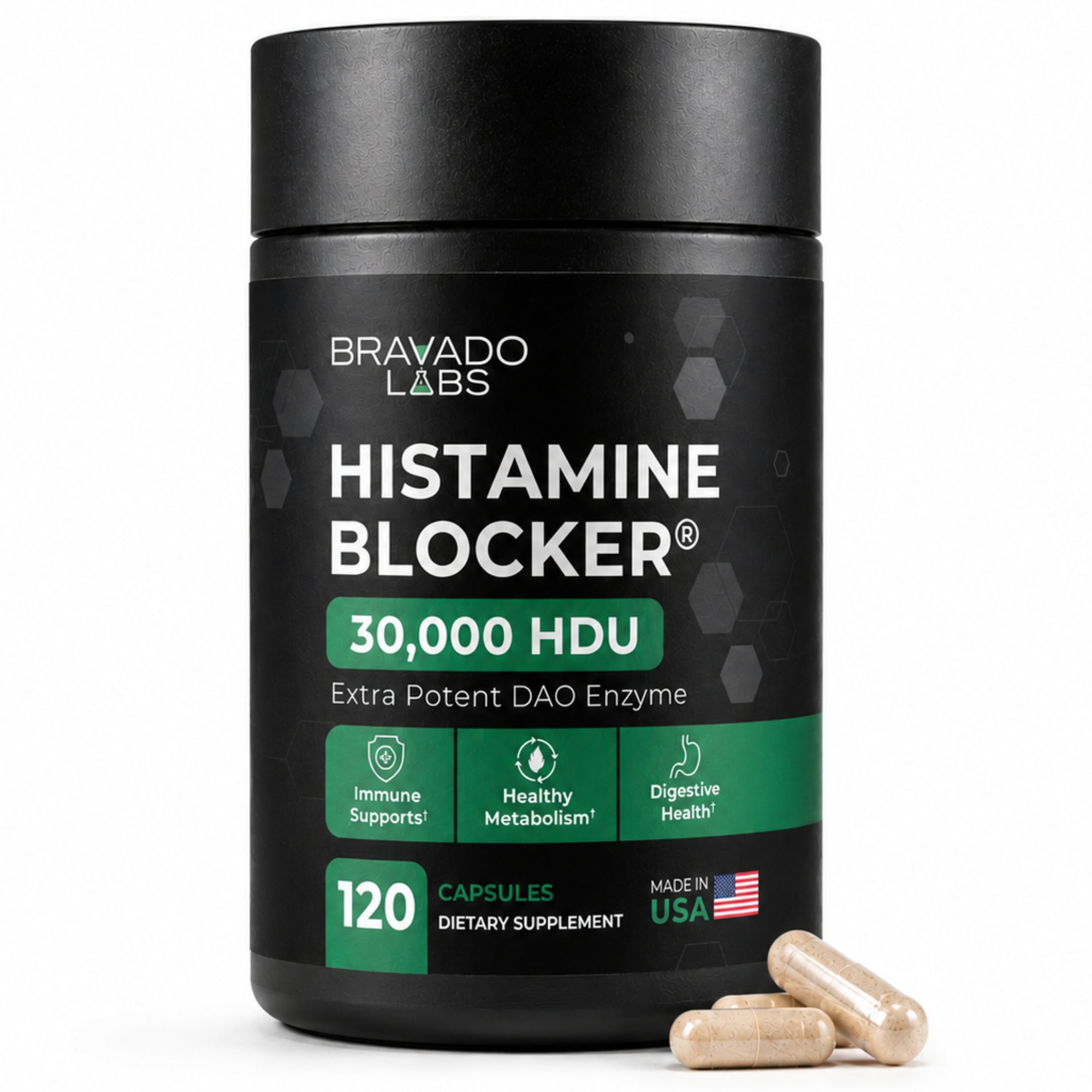 Histamine Blocker - Extra Strength 30,000 HDU DAO Enzyme + Diamine Oxidase & Vitamin C for Daily Histamine Metabolism & Immune Support - 120ct