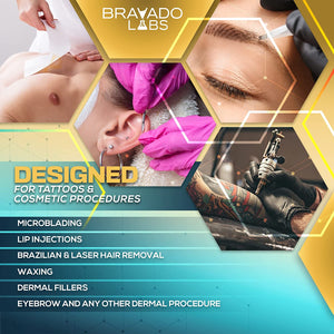 designed for tattoos and cosmetic procedures microblading lip injections Brazilian and laser hair removal waxing dermal fillers eyebrow and any other dermal procedure 